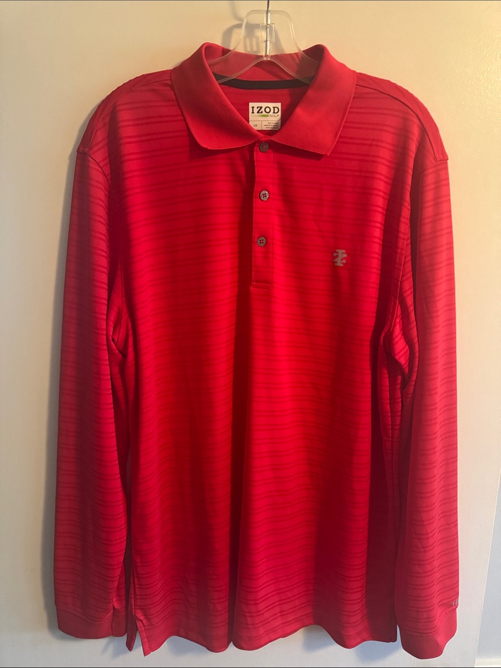 IZOD Men's Red Long-Sleeve Striped Polo